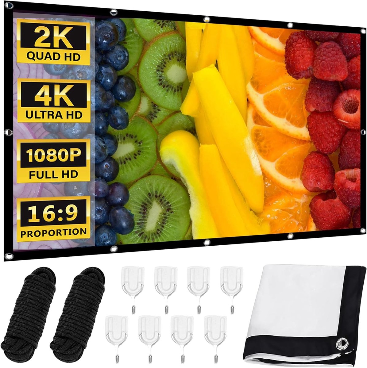 SnelShoppen - Projectiescherm HD 100" 16:9 - Draagbaar Opvouwbaar Scherm voor Wandmontage - Ideaal voor Feest, Camping, Thuisbioscoop, en Presentaties