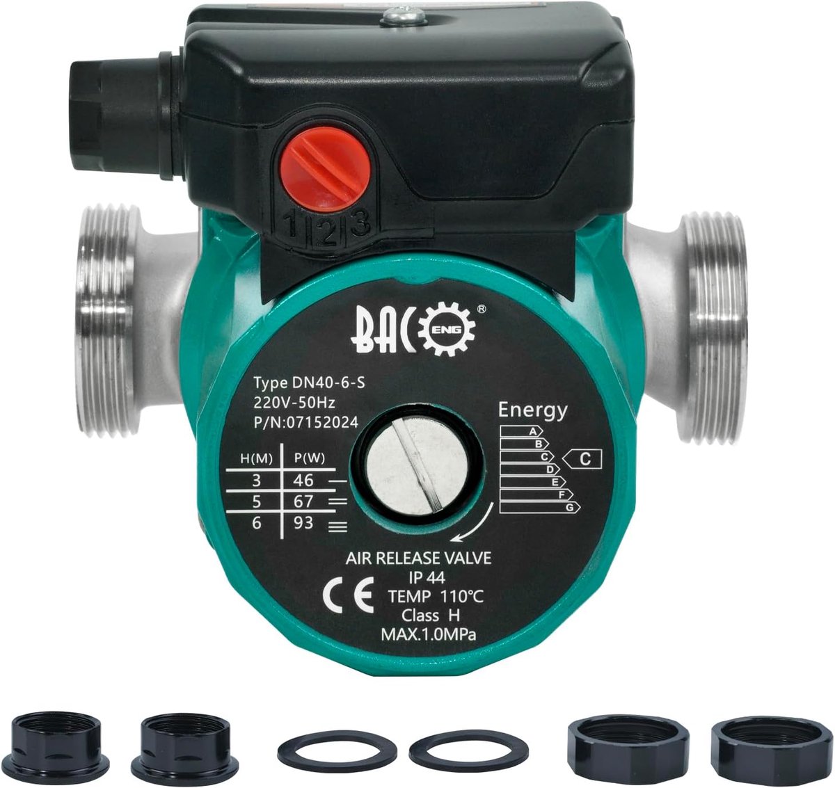 SnelShoppen - Circulatiepomp RS 25-6/130 mm voor Centrale Verwarming, 220V/50Hz, RVS, Efficiënte Verwarmingsoplossing voor Huis en Tuin