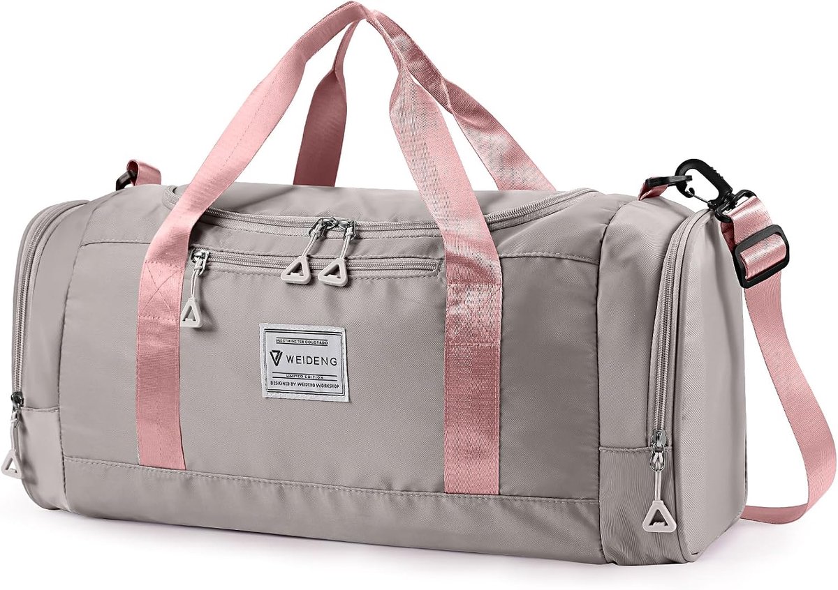 SnelShoppen - Sporttas voor Mannen en Vrouwen, 28 Liter, Met Vochtige Zak en Schoencompartiment, Slijtvaste en Waterdichte Reisbag, Weekendtas, Roze+G