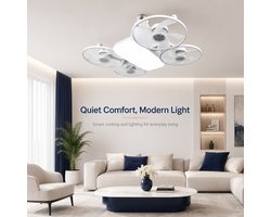 Plafondventilator met Lamp en Afstandsbediening - Fitting Ventilatorlamp met 4 Koppen - Dimbare LED Socket Fan Light met 3 Snelheden - Stille Plafondventilator voor Slaapkamer en Woonkamer - Wit