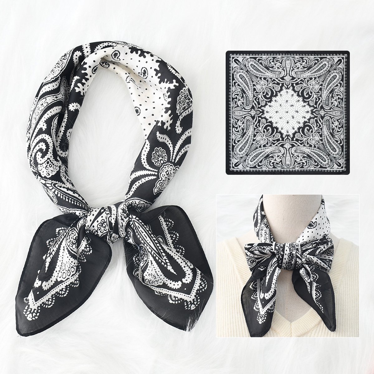 Haarsjaal -Haarsjaaltjes dames-Hoofdsjaal -Satijnen Hoofddoek voor Dames 70 × 70 cm – Zachte Vierkante Haar Sjaal van Polyester - Gladde Head Scarf voor Haarbescherming - Halsdoek - Bandana en Tas Accessoire