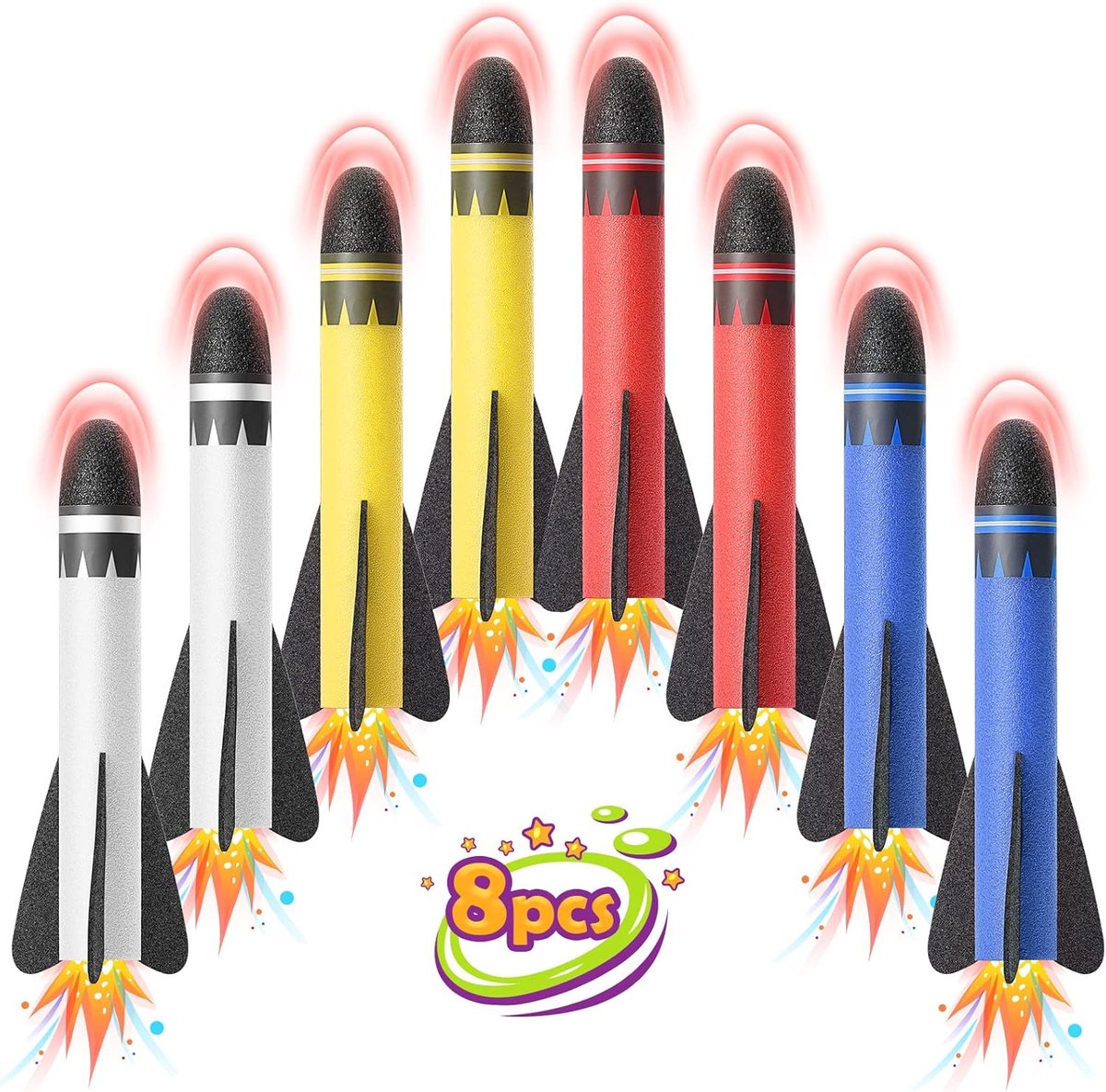 SnelShoppen - Multicolor Foam Rockets - 8 Stuks - Veilig en Duurzaam - Geschikt voor Kinderen van 3 tot 11 Jaar - Perfect voor Buitenspelen en Tuinact