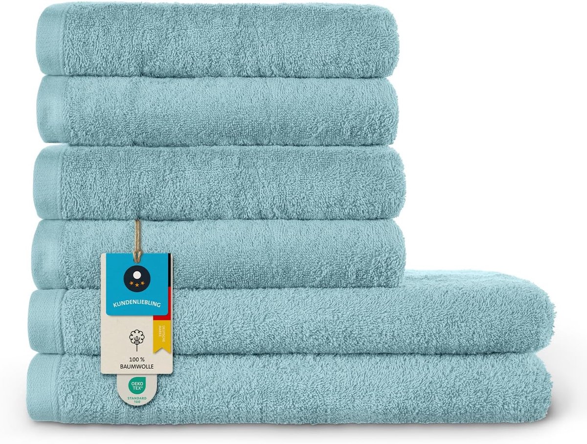 SnelShoppen - Badhanddoekset 100% Katoen, Zacht en Absorberend, Oeko-Tex 100 Gecertificeerd (2 Badhanddoeken + 4 Handdoeken, Turquoise)