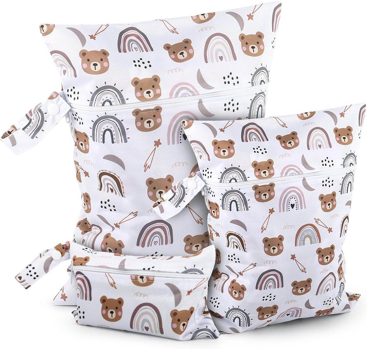 SnelShoppen - 3 Stuks Waterdichte Wetbag voor Kinderen, Herbruikbare Luiertas met Rits, Ideaal voor Luiers, Badkleding en Nat Wipes, Perfect voor Peut