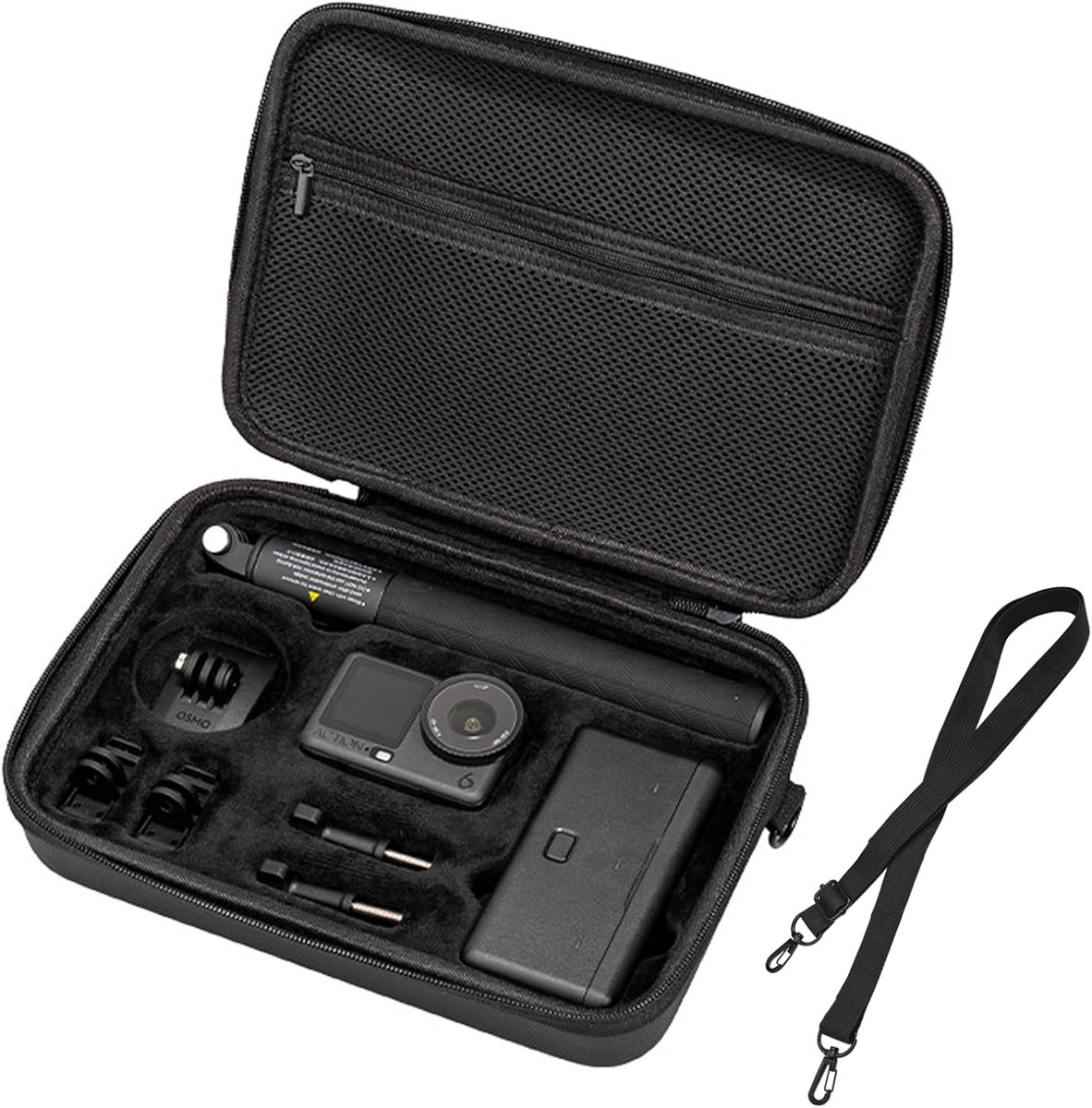 SnelShoppen - Draagtas voor DJI Osmo Action 6 - Hardcase met Schouderriem - Waterdichte en Schokbestendige Bescherming - Zwart - Ideaal voor Reis en A