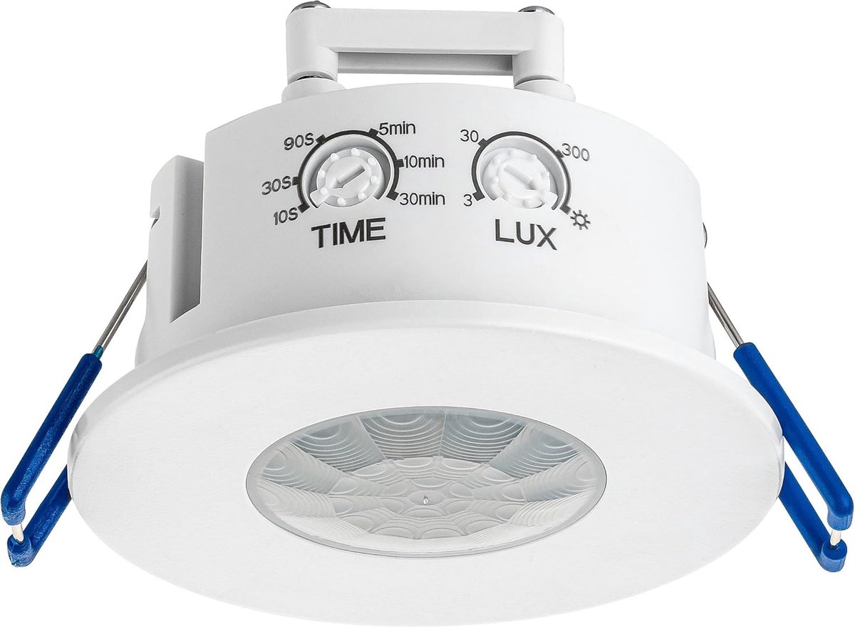 SnelShoppen - Bewegingssensor Binnen - Inbouw Plafondmontage - Programmeerbaar, Detectiebereik 8m/360° - Bewegingsdetector voor LED Lampen, 3-Draads,