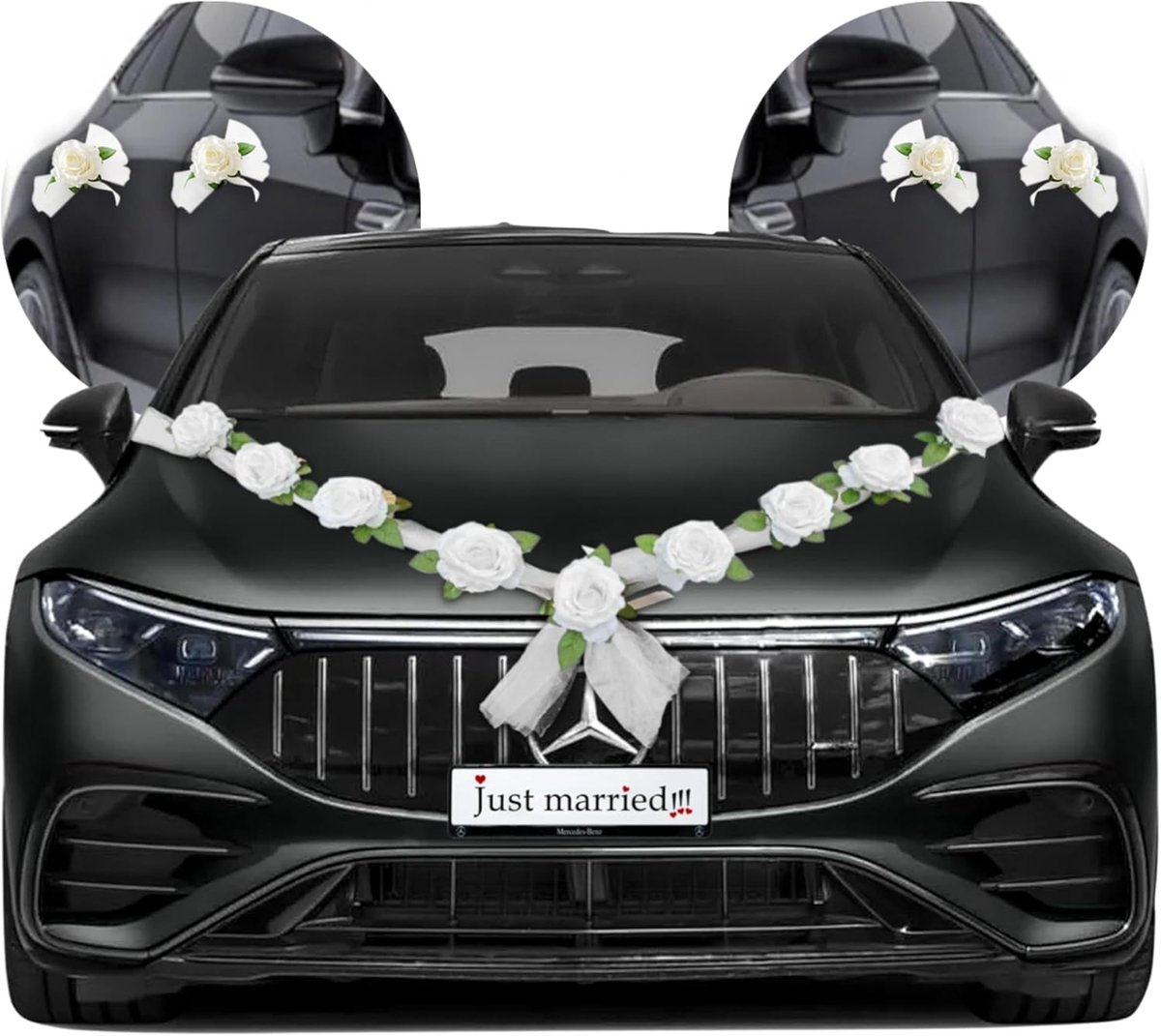 SnelShoppen - Bruiloft Auto Versiering met Zijde Bloemen, 180 cm x 2, Elegante Bloemengirlande voor Trouwauto, Geschikt voor Oldtimer en SUV, Perfect