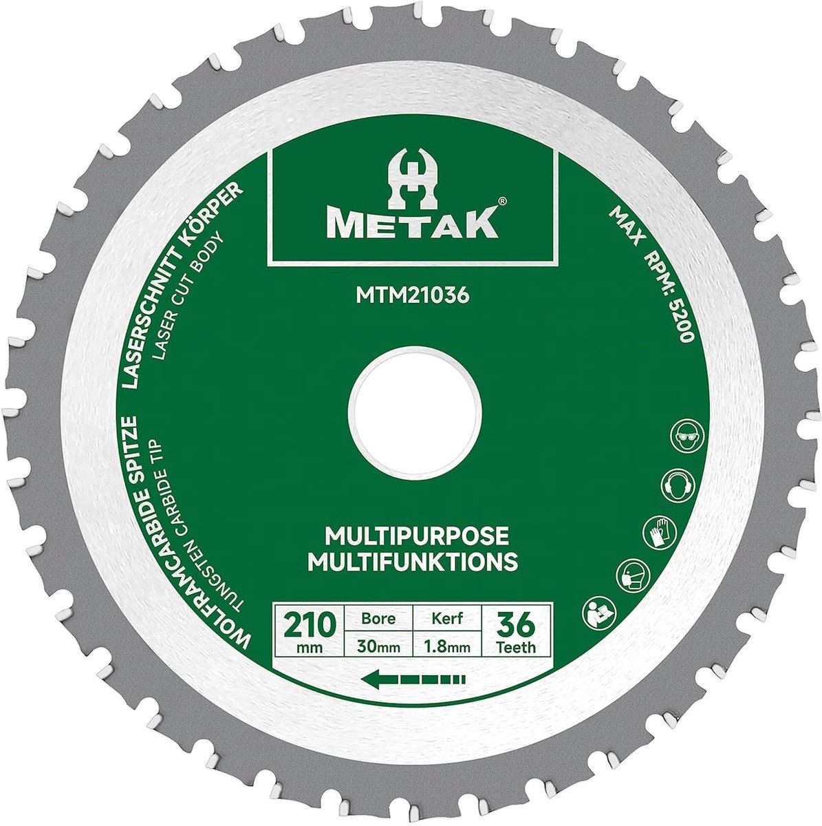 SnelShoppen - Multifunctionele Cirkelzaagblad 210 mm voor Hout, Metaal, Aluminium - 36 Tanden, Vermindering 30 mm, Voor Diverse Materialen