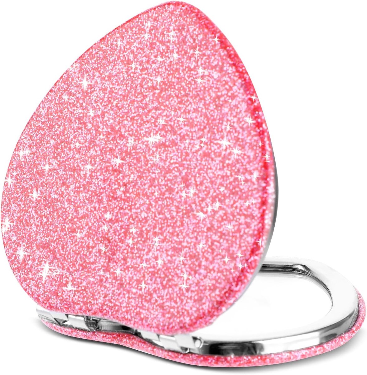 SnelShoppen - Compact Vouwspiegel Hartvorm - Mini Cosmetische Spiegel met Vergroting - Dubbellaagse Makeup Spiegel - Glitter Handtas Spiegel voor Vrou