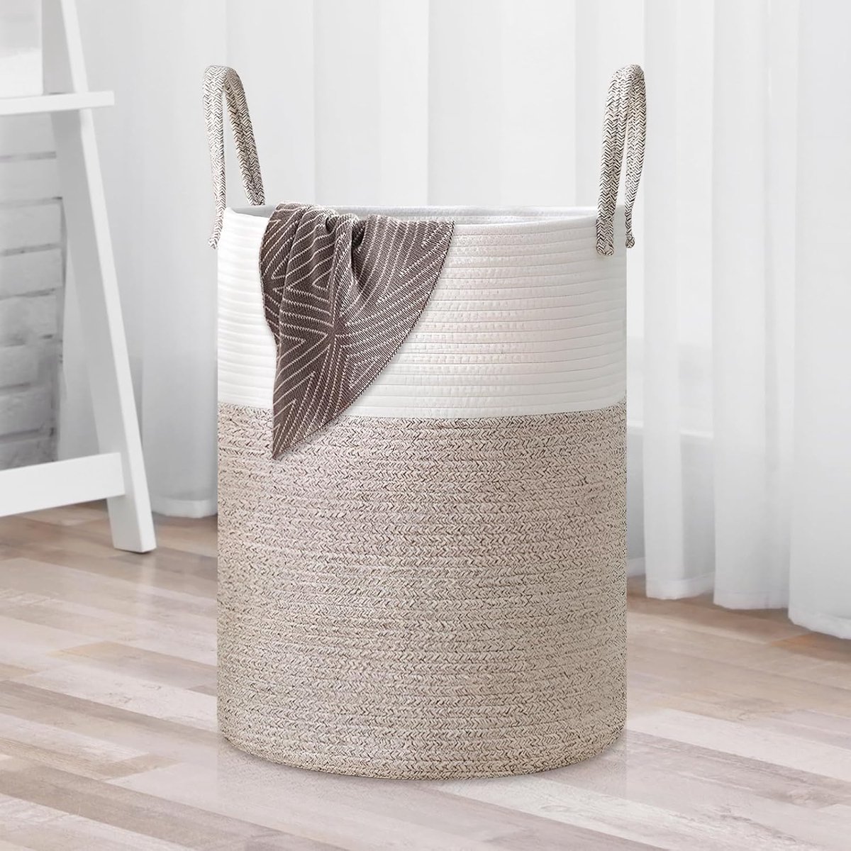 SnelShoppen - Grote 60L Vlechtwerk Wasmand, Opbergmand voor Kinderen met Handvat, Vouwbare Opbergmand van Katoen, 38 x 50 cm, Geschikt voor Speelgoed,