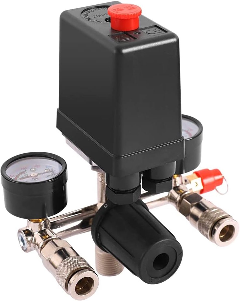 SnelShoppen - Air Compressor Pressure Switch met Ventiel Controle Regulators - Drukschakelaar 5-8 kg 90-120 PSI - Duurzaam Alluminium en Kunststof