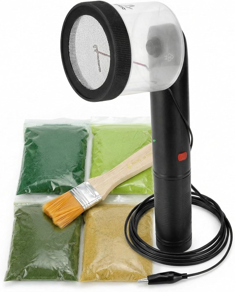 SnelShoppen - QWORK Mini Applicator voor Gras - Electrostatische Sprinkler, 4 Kleuren Modelgras, Inclusief Schoonmaakborstel, Voor DIY Model Landschap