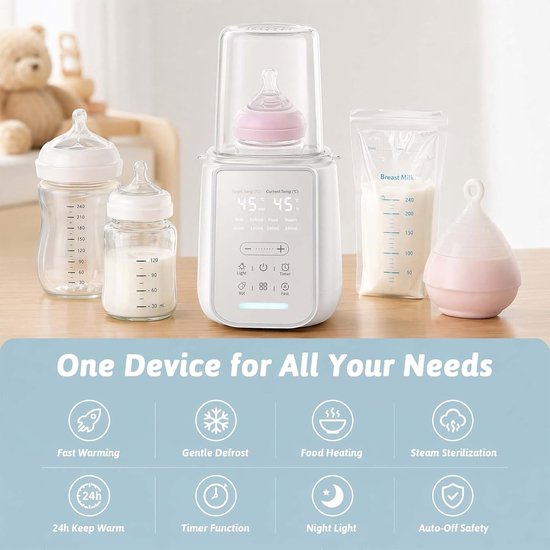 SnelShoppen - Babyflessenwarmer 8-in-1, Flessen- en Babyvoedingwarmer, Snel Warming, Ontdooien, Warm Houden, Steriliseren, Nachtlampje, Timer, Voor Mo van Snelshoppen — afbeelding 3