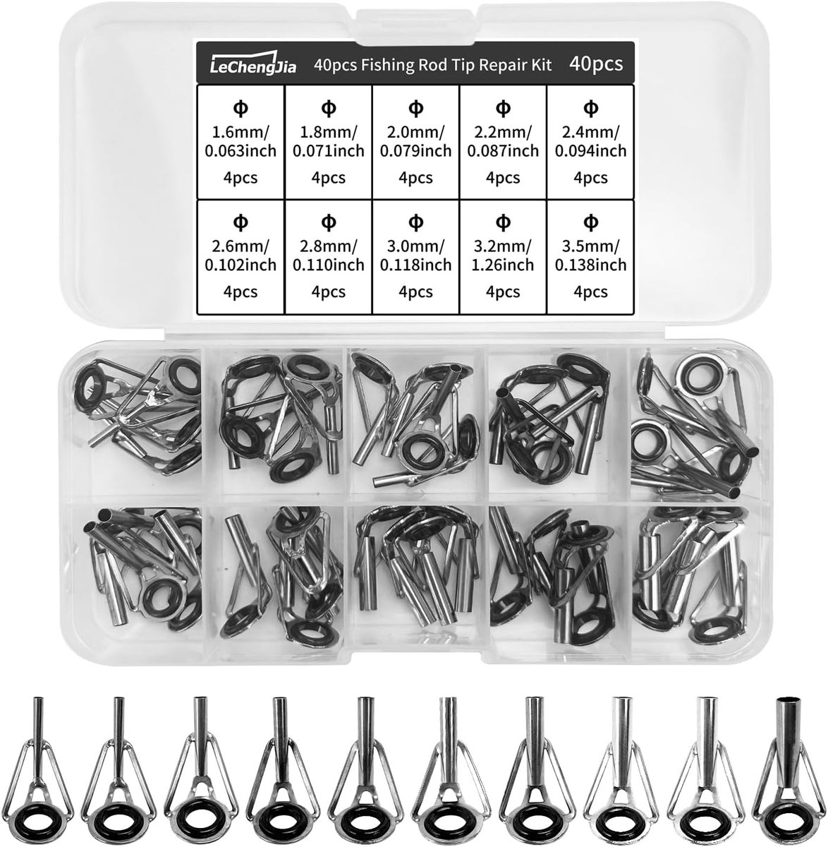 SnelShoppen - 40pcs Vissport Reparatiekit - 1.6-3.2mm RVS Vissengids Ringen met Keramische Binnenring - Ideaal voor Zoet- en Zoutwater Vissers - Inclu