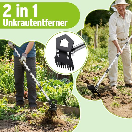 SnelShoppen - Onkruidverwijderaar 150 cm, 2-in-1 Onkruidstecher met Lange Handgreep, Onkruidhark en Tuinhekel, Tuin Gereedschap voor Efficiënte Onkrui van Snelshoppen — afbeelding 3