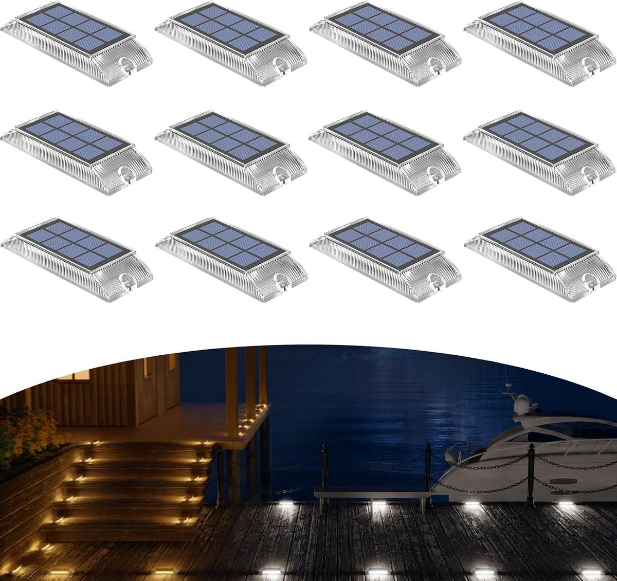 SnelShoppen - Solar Grondlampen Buiten 12 Stuks - 2 Kleuren in 1 Warm & Koud Wit - IP66 Waterdichte LED Tuinverlichting voor Oprit, Pad, Tuin, Terras,