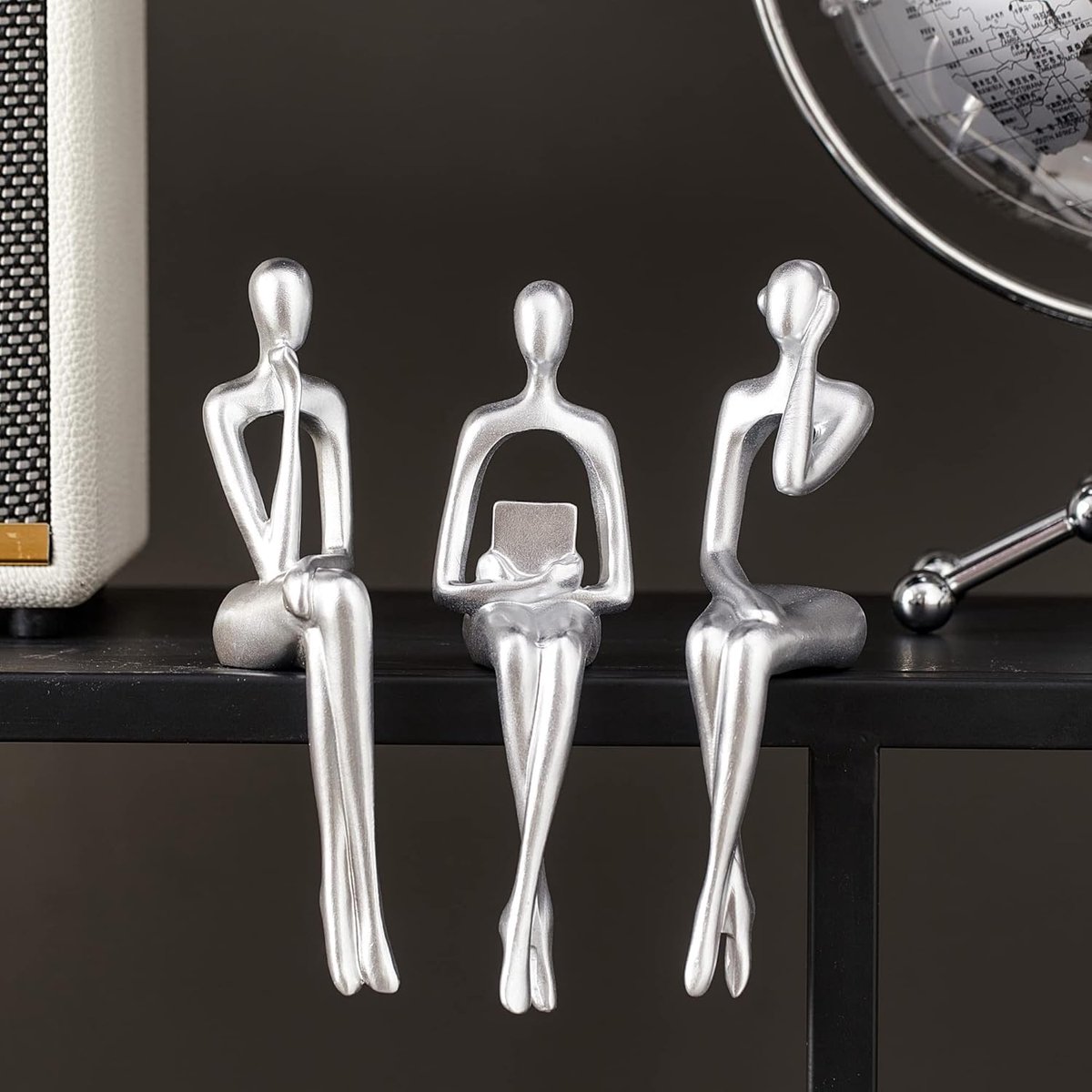 SnelShoppen - 3 Stuks FJ Silver Thinker Beeldjes, Moderne Abstracte Kunst Sculpturen voor Woonkamer, Boekenkast, Salontafel, TV Meubel, Desk Decoratie