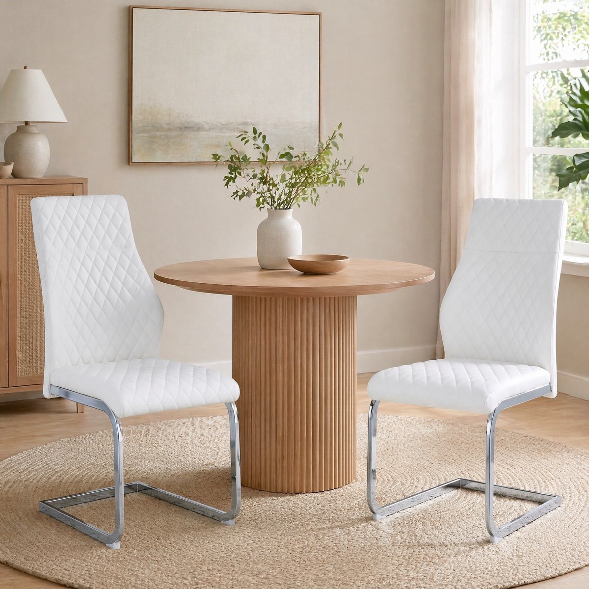 COVREO Eetkamerstoel set van 2 43 x 63 x 100 cm - wit kunstleer met zilverkleurig metalen frame