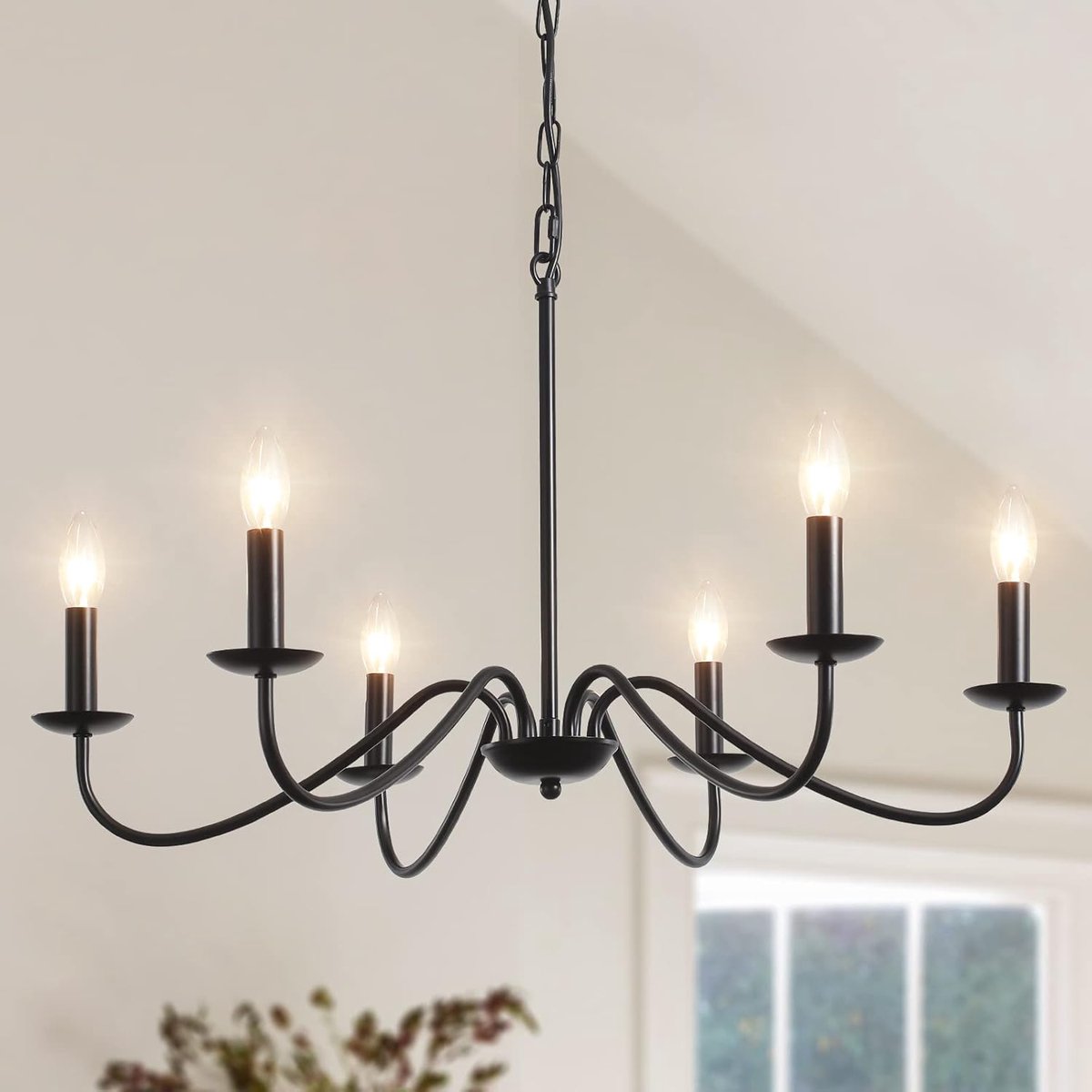 SnelShoppen - Zwarte Kroonluchter Plafondlamp 6 Lampen Hanglamp Industrieel Voor Woonkamer Keuken Eetkamer Slaapkamer Hal Verstelbare Hoogte E14
