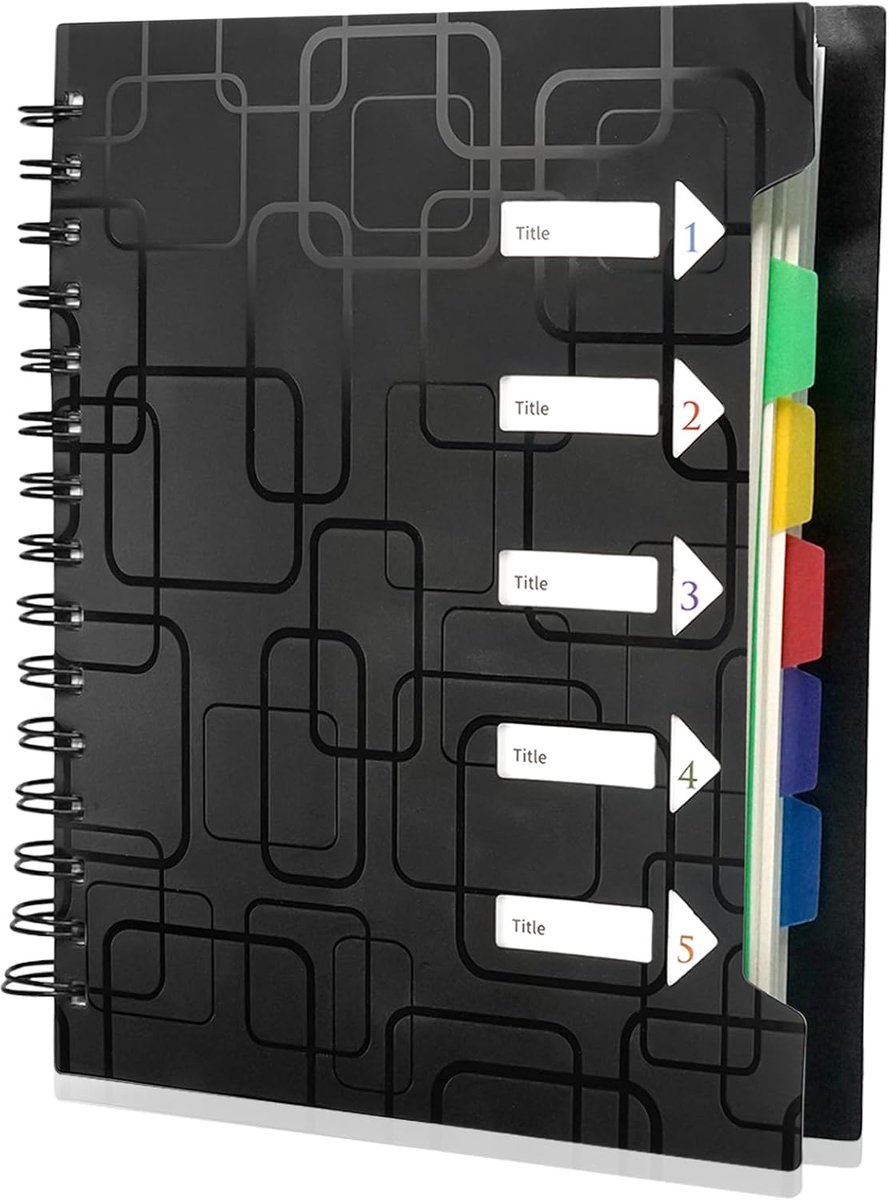 SnelShoppen - Notebook A5 Met Index, Organisatie Map, Ringband Lijnpapier, Spiral Notitieblok Met 5 Kleurenscheiders Voor Werk, Kantoor (240 Bladen/12