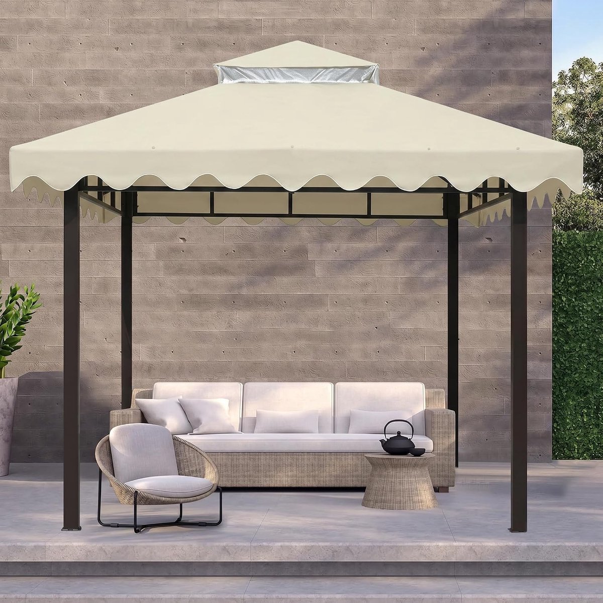 SnelShoppen - Vervangende Tuinhuifdak 3x3M Beige Kant - Ademend, UV-bestendig, Waterdicht met Dubbele Dakconstructie en Afvoeropeningen voor Tuin, Fee