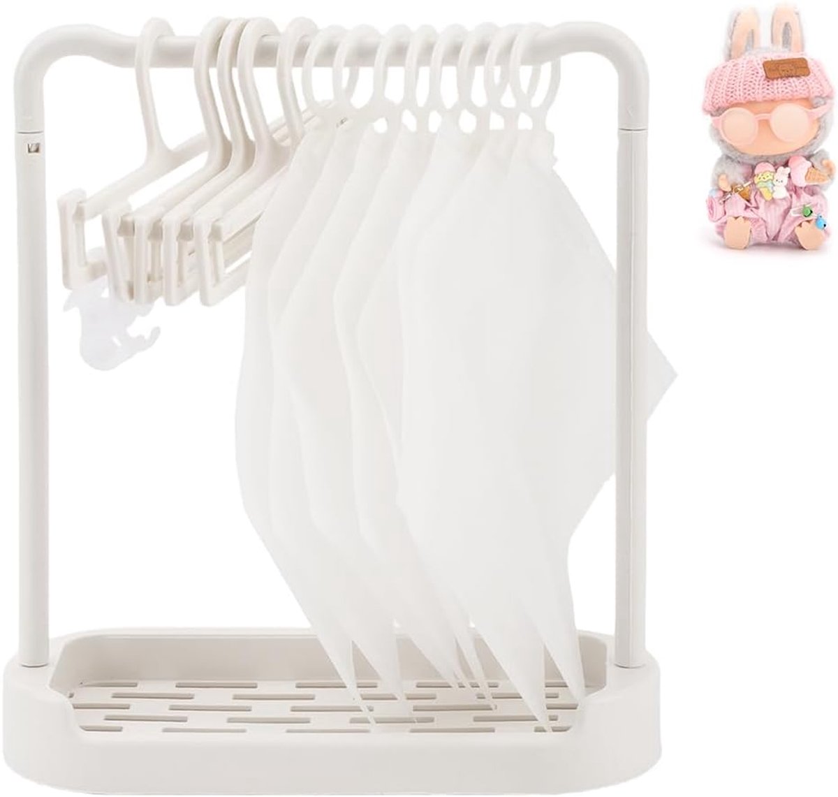 SnelShoppen - Wandkast voor Poppen met Stand, Mini Kledingkast voor 10/15/20 cm Pluche Poppen Set, Poppen Kledinghangers, Haakjes en Stofzakken voor O