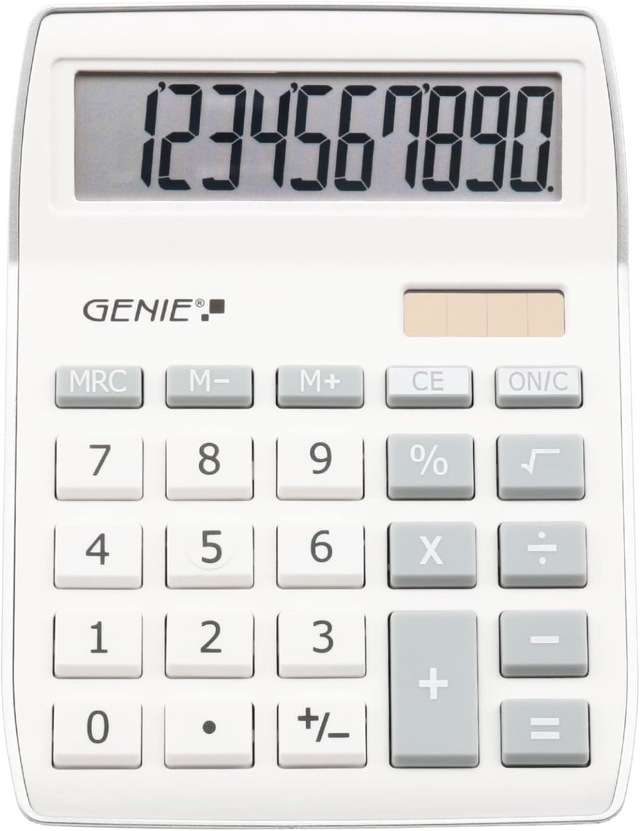 SnelShoppen - Compacte Desk Calculator met 10-Cijferige Display, Zilver, Perfect voor Thuis en Kantoor, Dual Power, Eenvoudige Toetsen, Onderwijs en Z