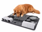 ZoeZo Snuffelmat Hond 65 x 45 cm - Anti-Schrok Voermat - Slowfeeder - Likmat - Denkspel met 10 Zoekzones - Verschillende Moeilijkheidsniveaus - Grijs