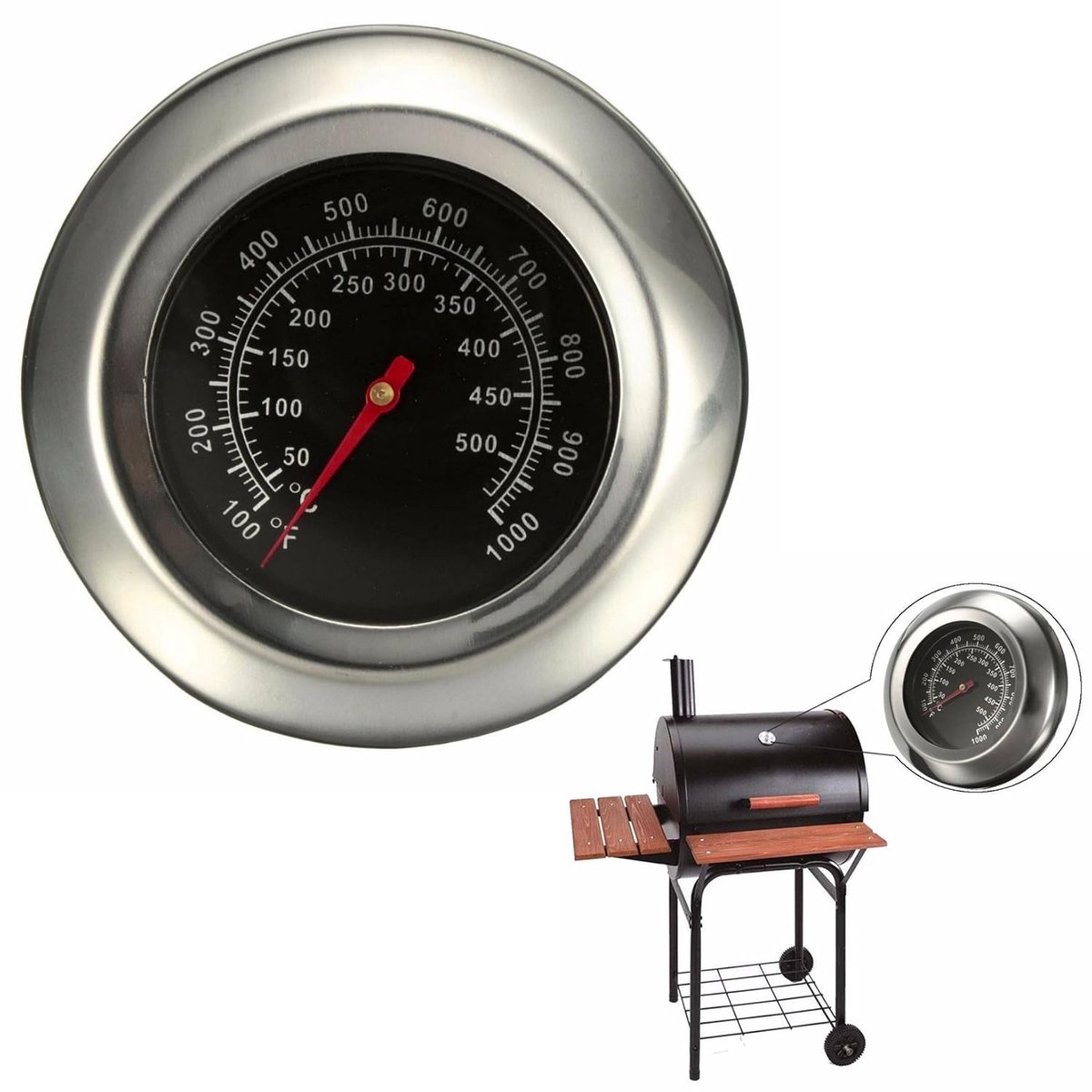 SnelShoppen - RVS Thermometer voor Barbecue, Grill Thermometer, Rooster Thermometer, Oven Thermometer - Waterdicht en Slagvast - Ideaal voor Koken, Ba