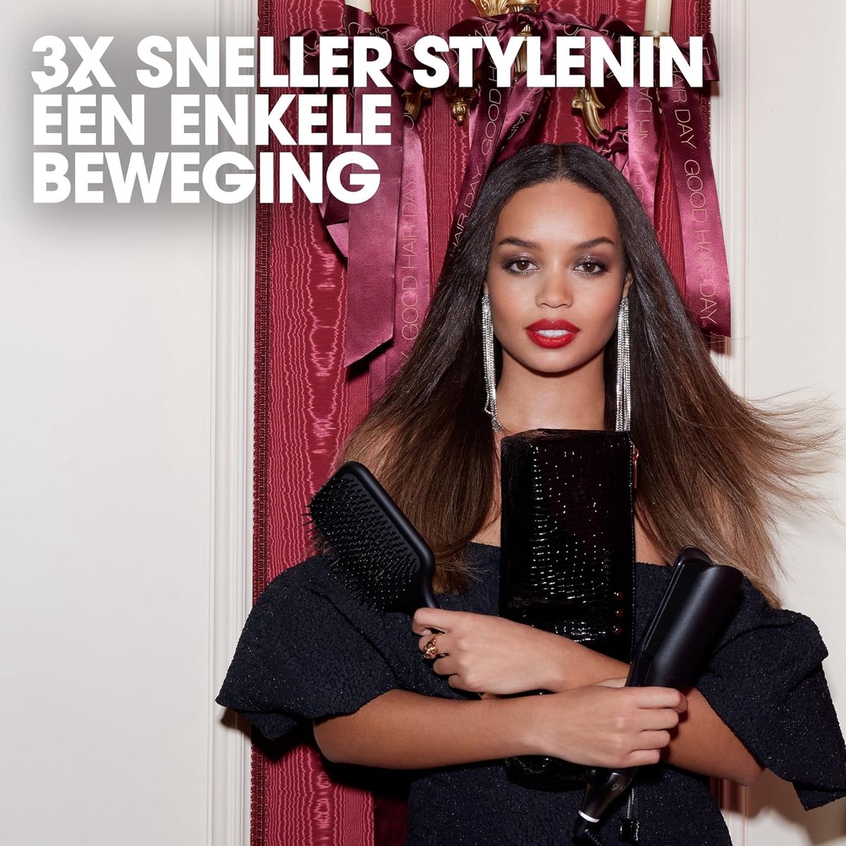 SnelShoppen - Styler Chronos Max Giftset - 3x Sneller Stylen met 85% Grotere Platen - Inclusief GHD Borstel en Hittebestendige Opbergzak - Zwart - Per thumbnail 3