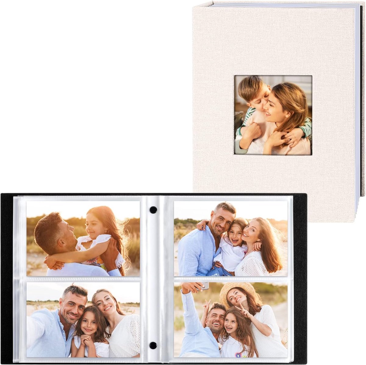 SnelShoppen - Fotoalbum 10 x 15 cm, 200 Foto's, 2 Sets, Linnen, Luxe Fotoalbum voor Landschapsfoto's, Beige, Perfect voor Herinneringen