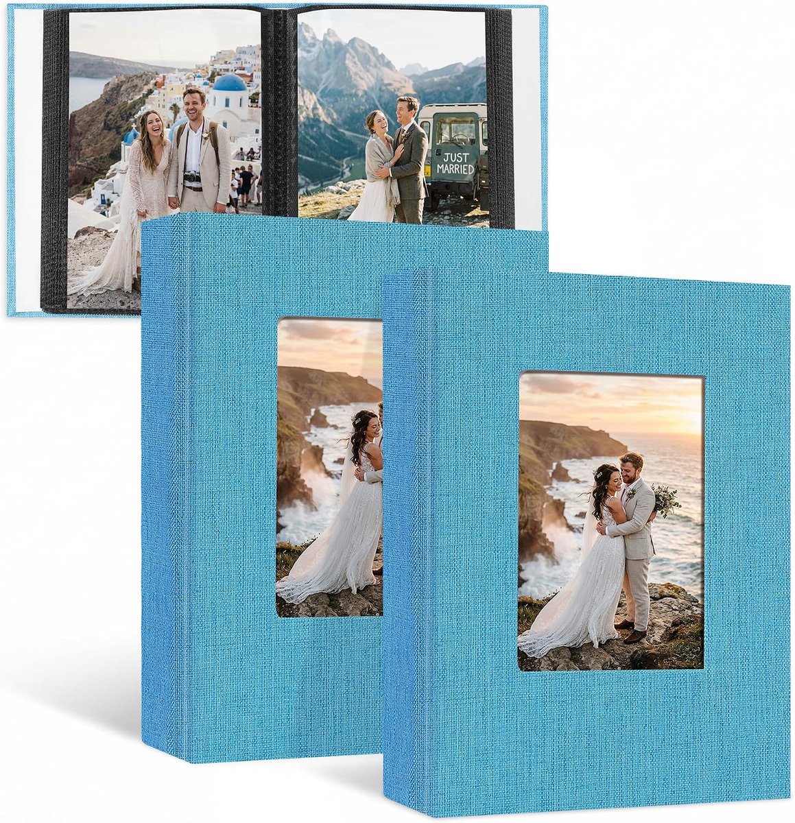 SnelShoppen - Fotoalbum 10x15 Insteekalbum Set van 2 - Mini Linnen Fotoboek met Voorvenster - Voor 104 Foto's - Ideaal voor Bruiloft, Familie, Baby en
