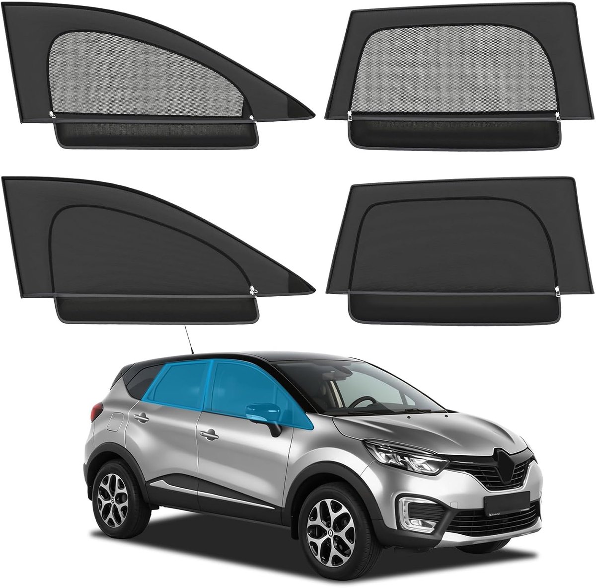 Thijox - 2-in-1 Zonwering Auto Insectenhor Renault Captur 2019-2026 - 4 Stuks Volledige Verduistering Zonneklep voor Baby Kinderen Huisdieren