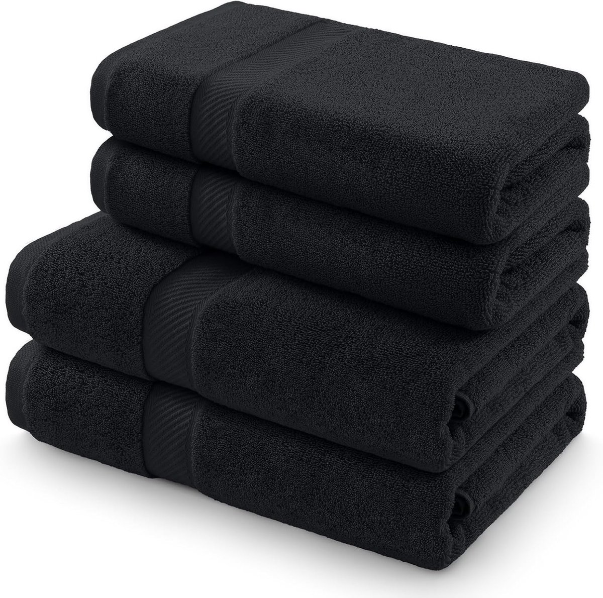 SnelShoppen - Set van 4 Handdoeken 100% Katoen, 500 g/m², Zacht en Absorberend, 2 Badhanddoeken 70x140 cm & 2 Handdoeken 50x100 cm, Zwart, Perfect voo