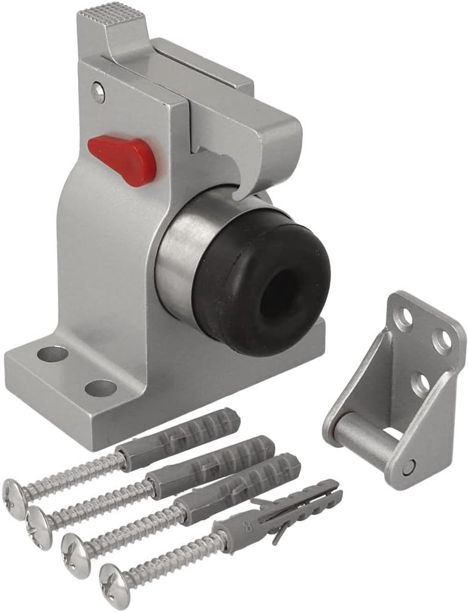 SnelShoppen - Deurstopper met Haak - Vloerdeurstopper van Rubber - Geschikt voor Zware Deuren - 110mm Hoog - 90mm Breed - Met Veerstop - Ideaal voor T