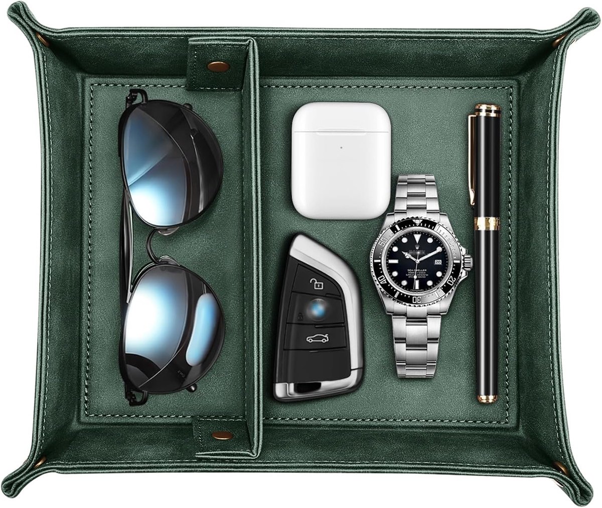SnelShoppen - PU Leren Organizer Tray met 2 Compartimenten - Opbergbak voor Sleutels, Portemonnee, Telefoon, Zonnebril, Muntjes en Sieraden - Vouwbare