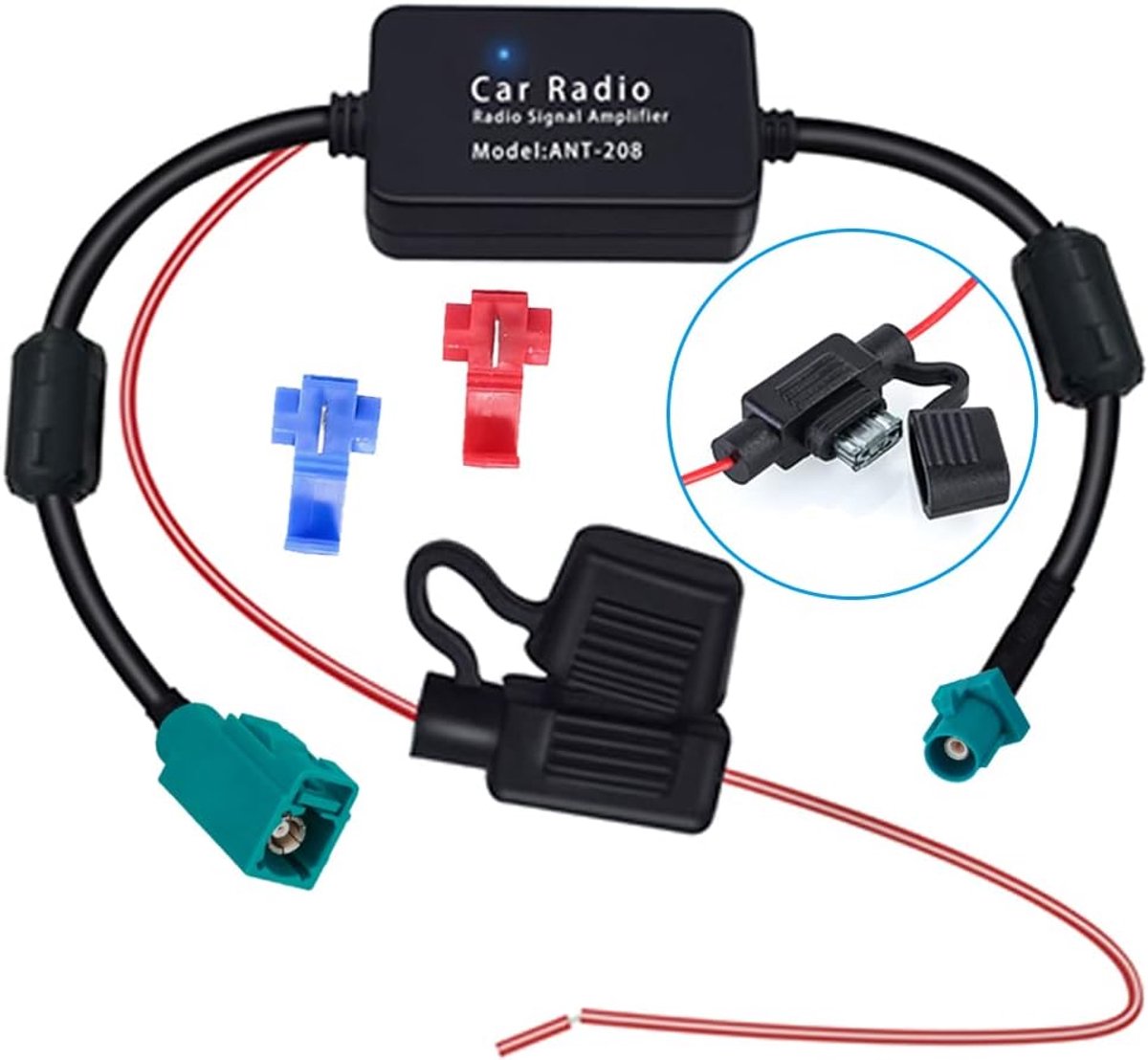 SnelShoppen - FM/AM DAB DAB+ Auto Antenne Signaal Booster Fakra Z Male naar Female Adapter 12V Digitale Radio Antenne Splitter Versterker met Magnetis