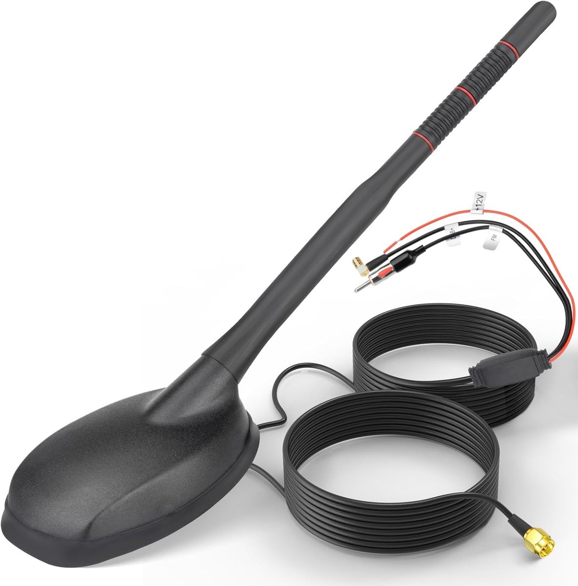 SnelShoppen - DAB DAB+ Antenne Auto - Digitale Radio GPS Antenne - Car Roof Antenna met Versterker - SMB/SMA Connector - DIN Adapter - 5M Kabel - Idea