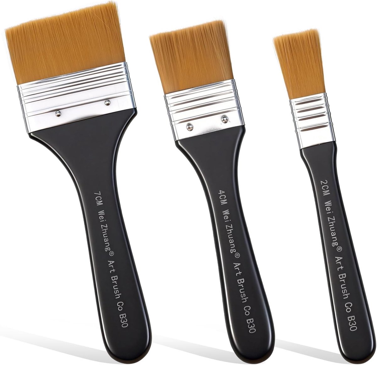 SnelShoppen - Set van 3 Acryl Verfkwasten, Brede Platte Kwast 20/40/70 mm, Waterverfkwasten, Kunstenaars Kwast Set, Nylon, Voor Schilderen en Kunstpro