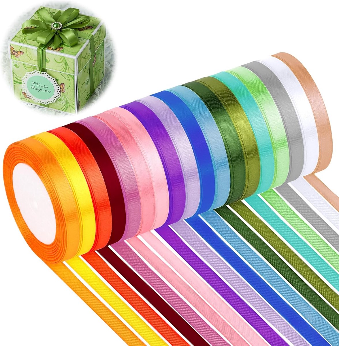 SnelShoppen - Geschenklint Set 18 Kleuren 10 mm x 22 m Satijnen Lint voor Cadeauverpakking, Bruiloftsdecoratie en Knutselprojecten, Duurzaam Polyester