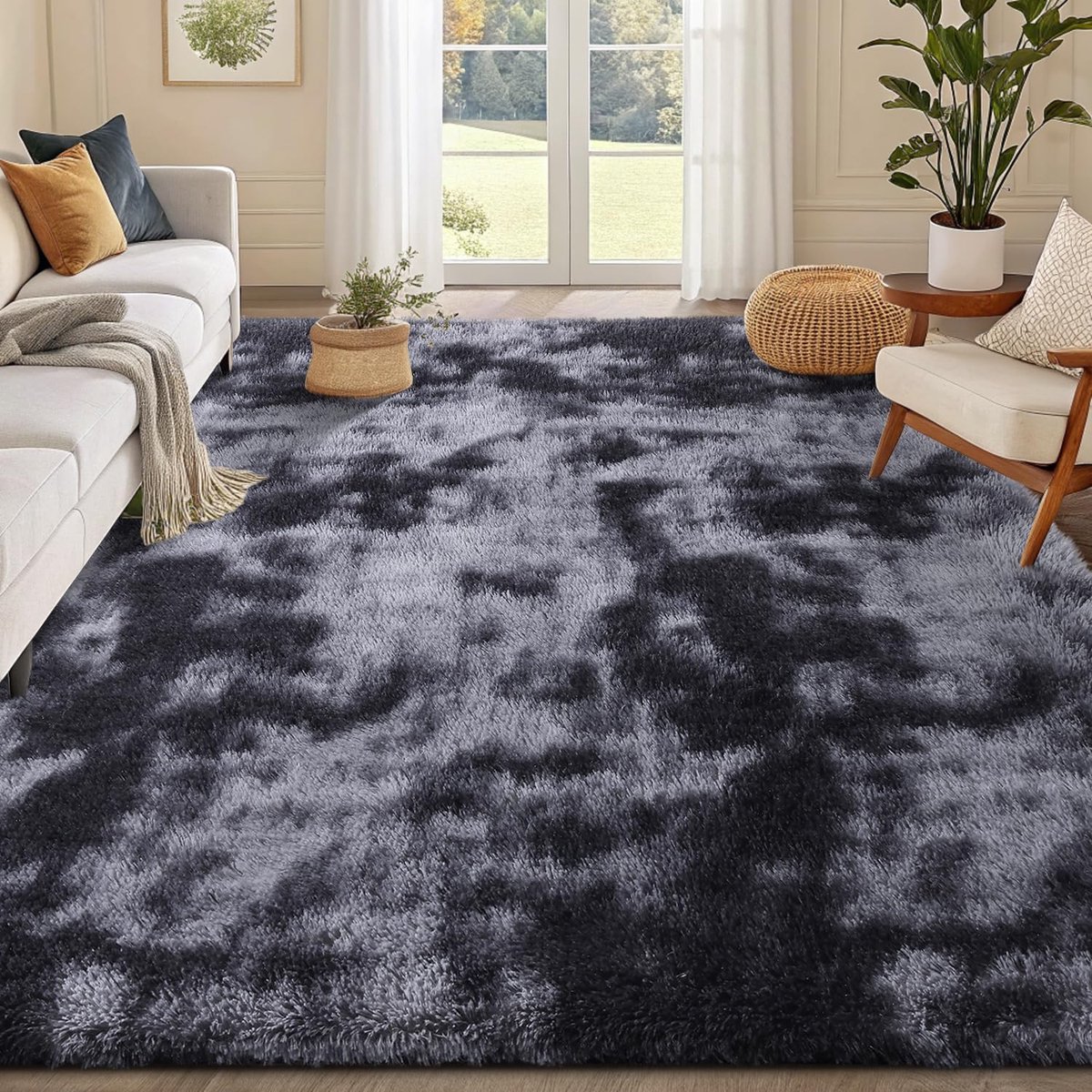 SnelShoppen - Luxe Pluche Vloerkleed 120 x 160 cm voor Woonkamer en Slaapkamer, Machinewasbaar en Antislip, Zacht Fluffy Shaggy Tie-Dye Vloerkleed voo