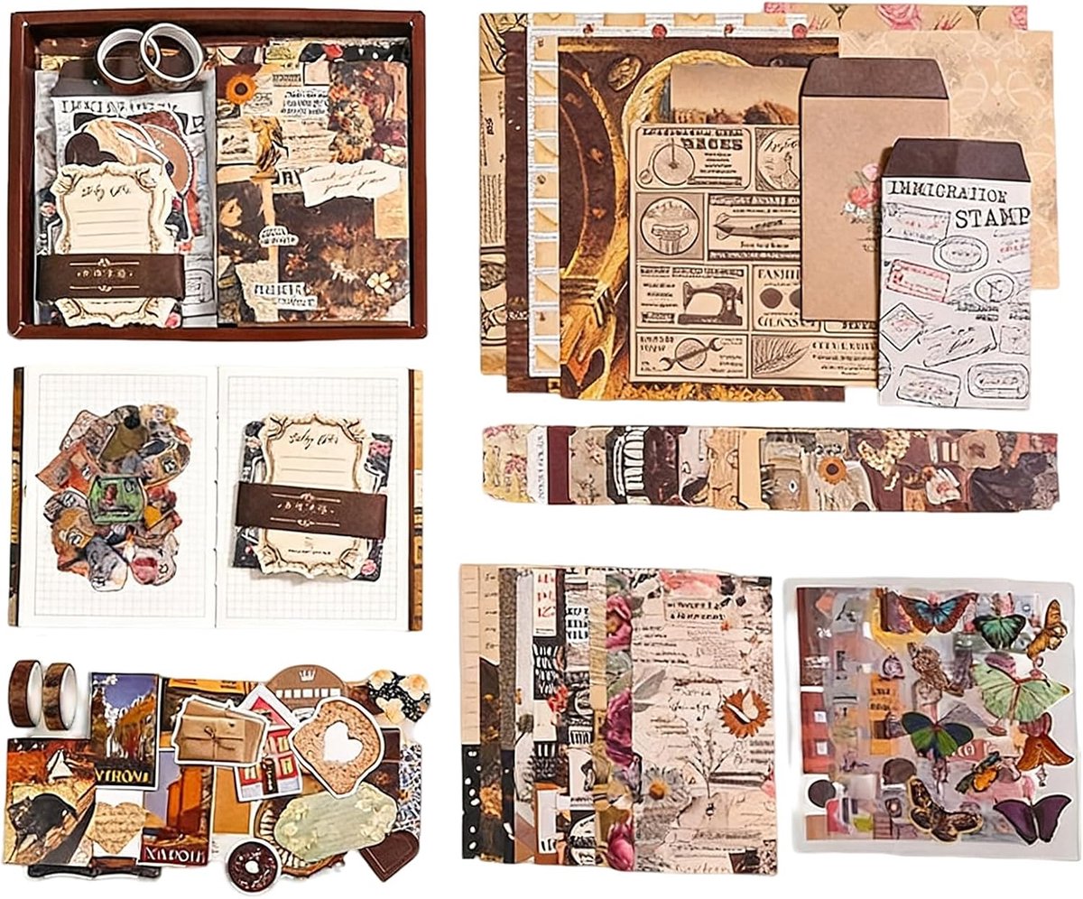 SnelShoppen - 260-delige Aesthetic Scrapbook Set, Bullet Junk Journal Kit, Vintage Scrapbook met A6 Notitieboek, Stickers, Memo Pads, Papieraccessoire