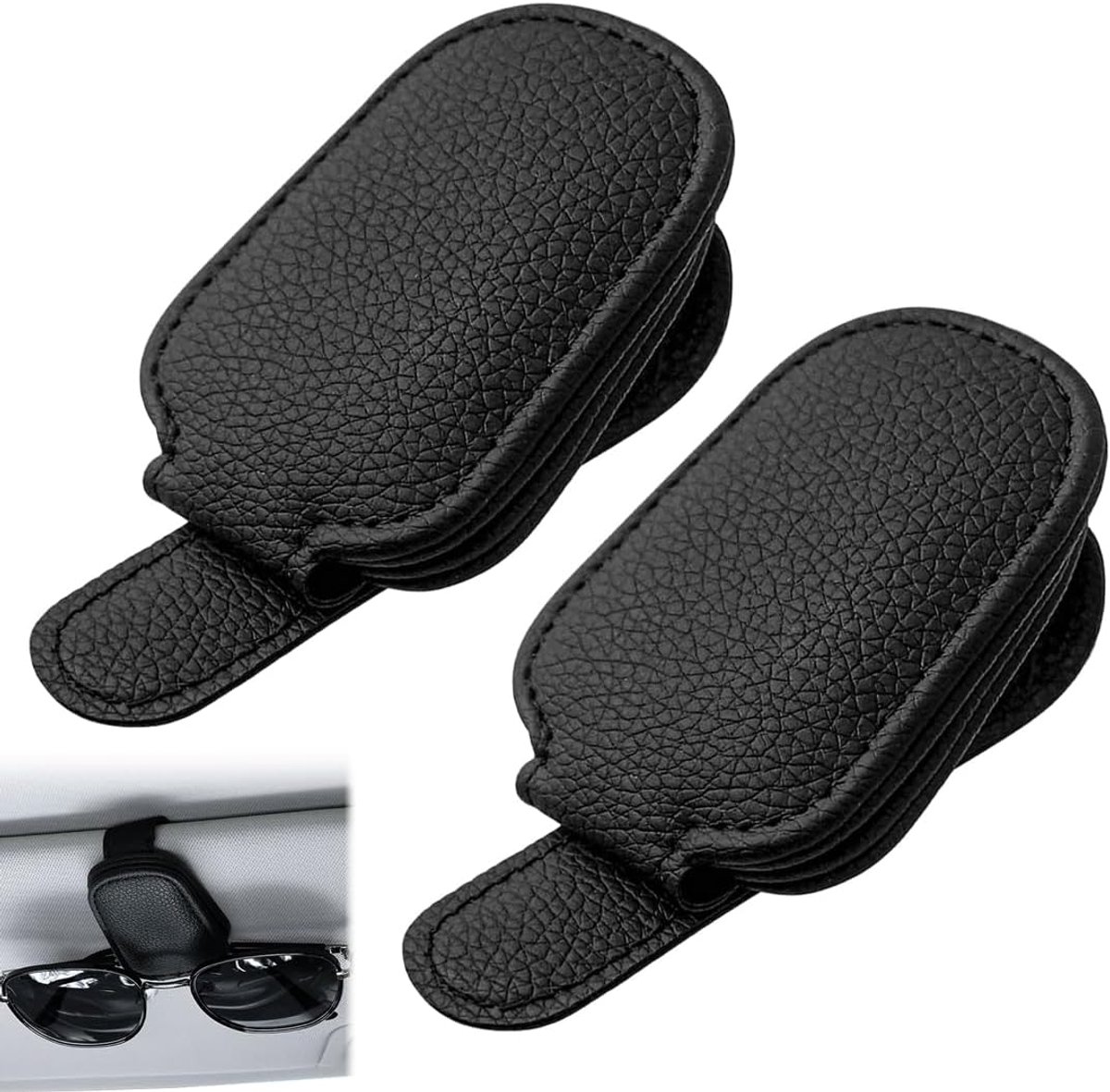SnelShoppen - 2 Stuks Auto Accessoires Interieur Multifunctionele Zonnebril Houder Lederen Metaal voor Georganiseerd Rijden - Compact en Veilig