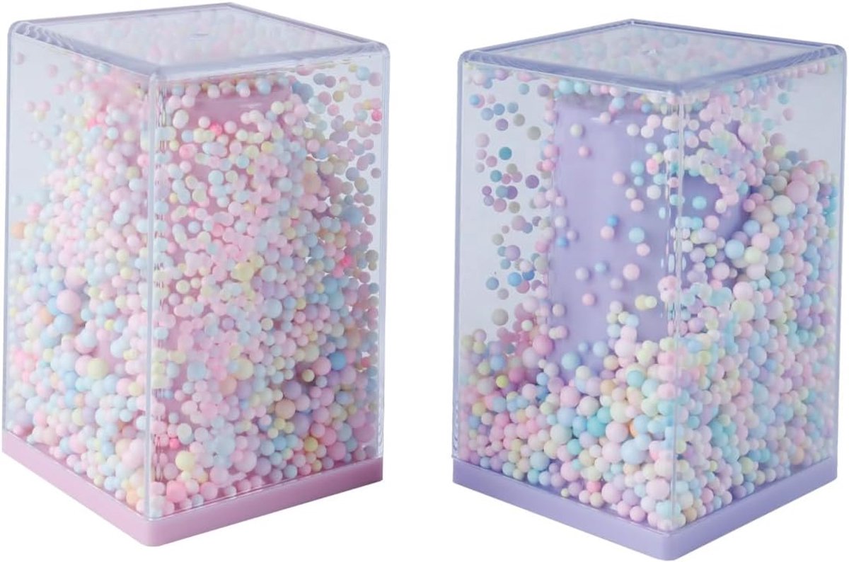 SnelShoppen - 2 Stuks Multifunctionele Bureau Organizer, Vierkante Pennenhouder, Potlooddoos, Acryl Opberg Organizer met Kleurrijke Bubble Ball (Roze