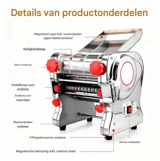 Noodle Cutter - Roestvrij staal, 2-6MM-RSS-220 - voor Thuis en Professioneel Gebruik van Happiq — afbeelding 3
