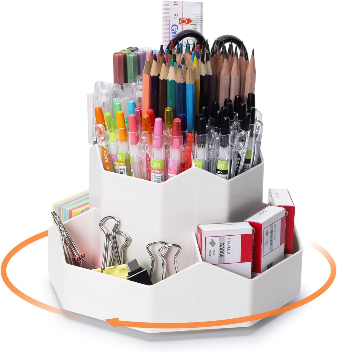 SnelShoppen - 360° Rotating Pen Holder - Grote Capaciteit Pennen Organizer voor Kinderen & Volwassenen - 9 Compartimenten Desk Organizer - Wit - Perfe