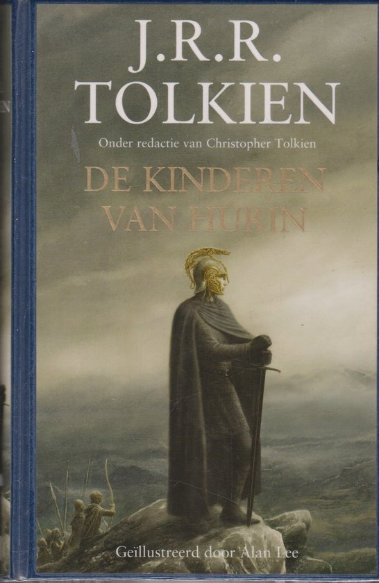 Couverture de 'Les Enfants de Hurin' avec une peinture d'un chevalier avec une épée et un casque, combat en arrière-plan.