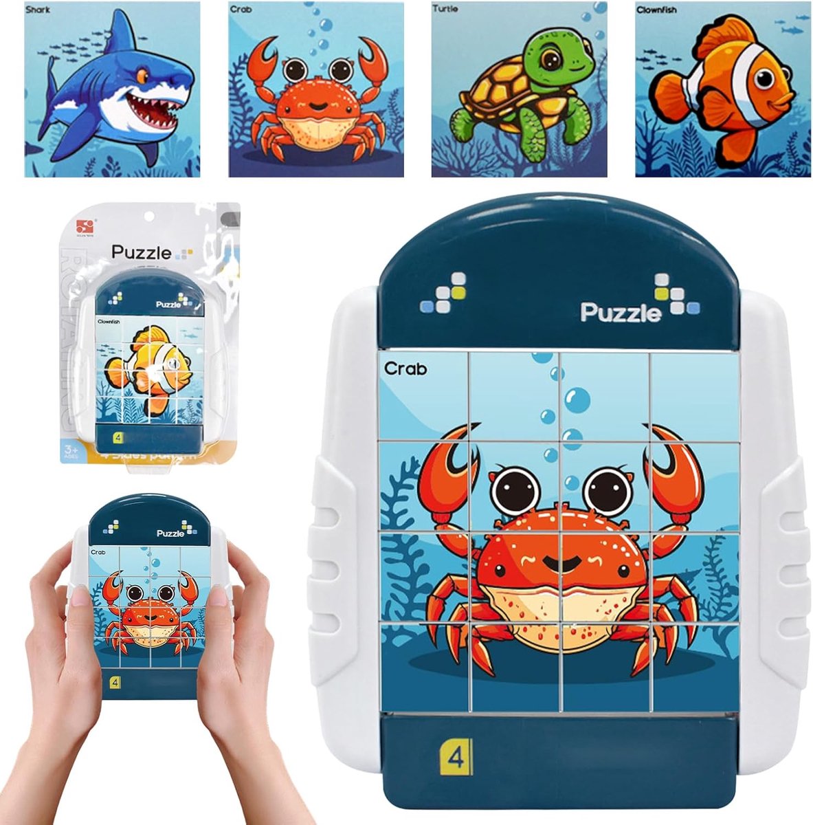 SnelShoppen - 4-in-1 Rotating Puzzle voor Kinderen - 16 Stukken - Reis Puzzel voor Peuters - Educatief Speelgoed - Leuke Kleuren - Geschikt voor 3 Jaa