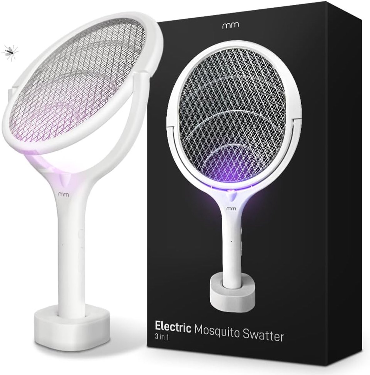 SnelShoppen - Elektrische Vliegende Zwatter 2-in-1 - Extra Sterk 4000 V, Oplaadbare USB-C, UV Licht, Veilig voor Binnen en Buiten, Ideaal voor Tuin, C