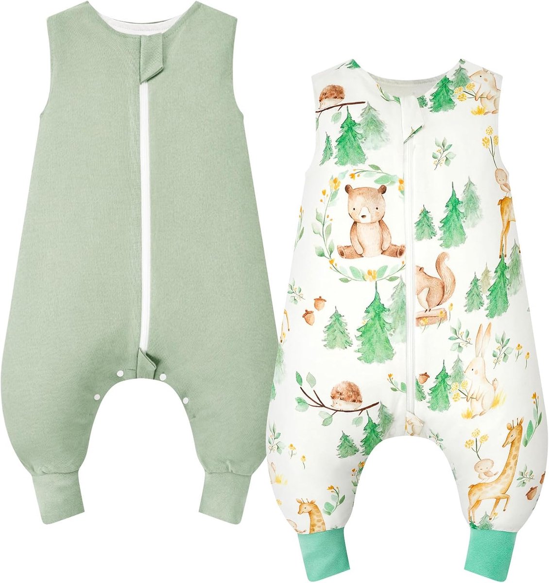 SnelShoppen - Baby Slaapzak met Voetjes, 1.0 Tog, 100% Katoen, 2 Stuks, Maat 90 cm, Slabbetje zonder Mouwen, Geschikt voor Jongens en Meisjes, Bosdier
